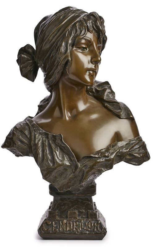 Gr. Bronzebüste Emmanuel Villanis: "Cendrillon", Jugendstil, um 1900.