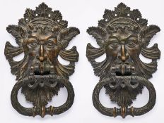 Paar gr. Bronze-Türklopfer "Blattmasken" 19. Jh.