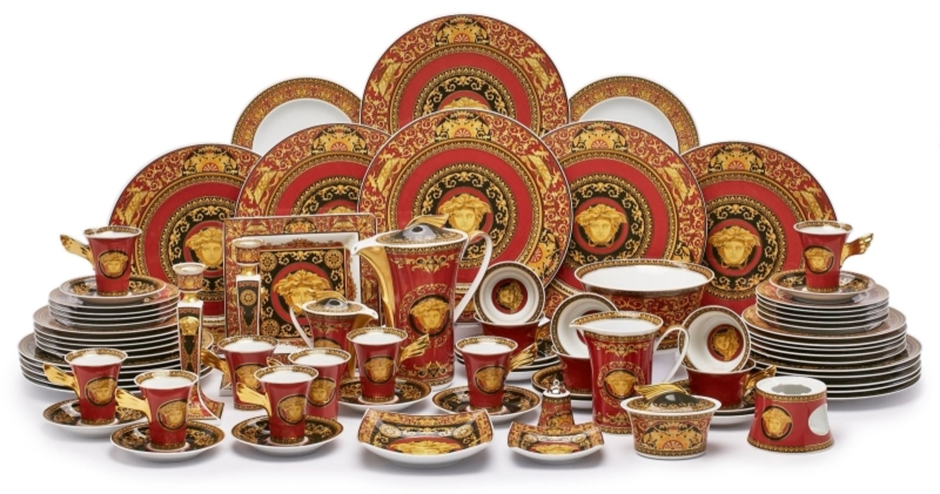 Kaffee-/ Tee-/ Speise-Serviceteile für 6-10 Pers., Rosenthal meets Versace, Ende 20. Jh.