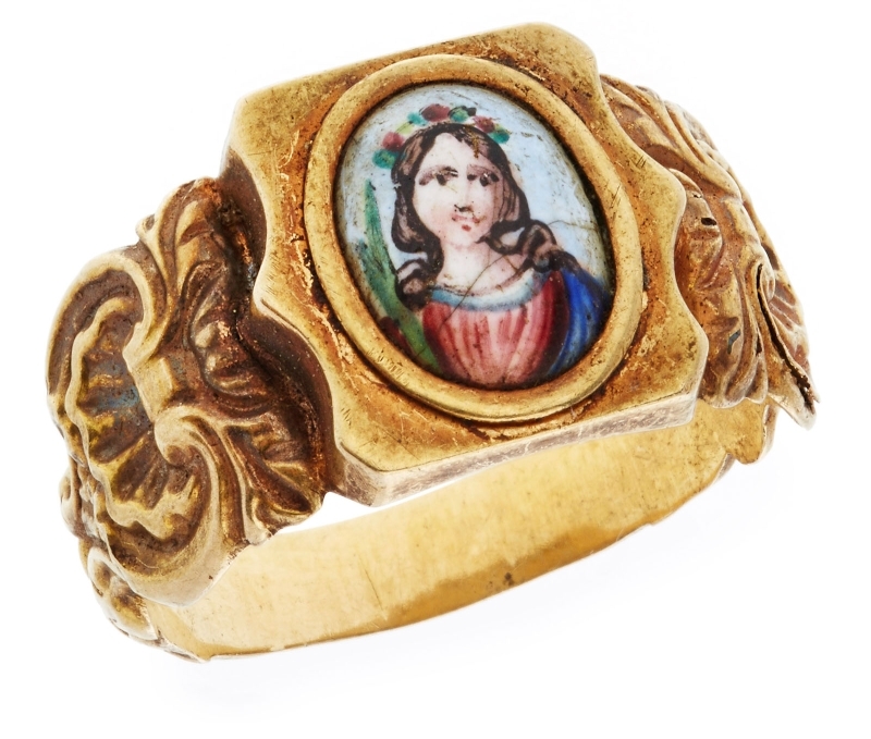 Gold-Ring m. Emaillebildnis "Maria", 19. Jh.