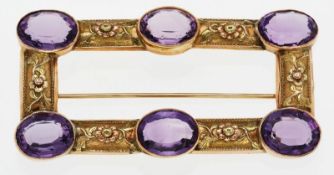 Gr. Gold-Brosche m. Amethysten um 1890