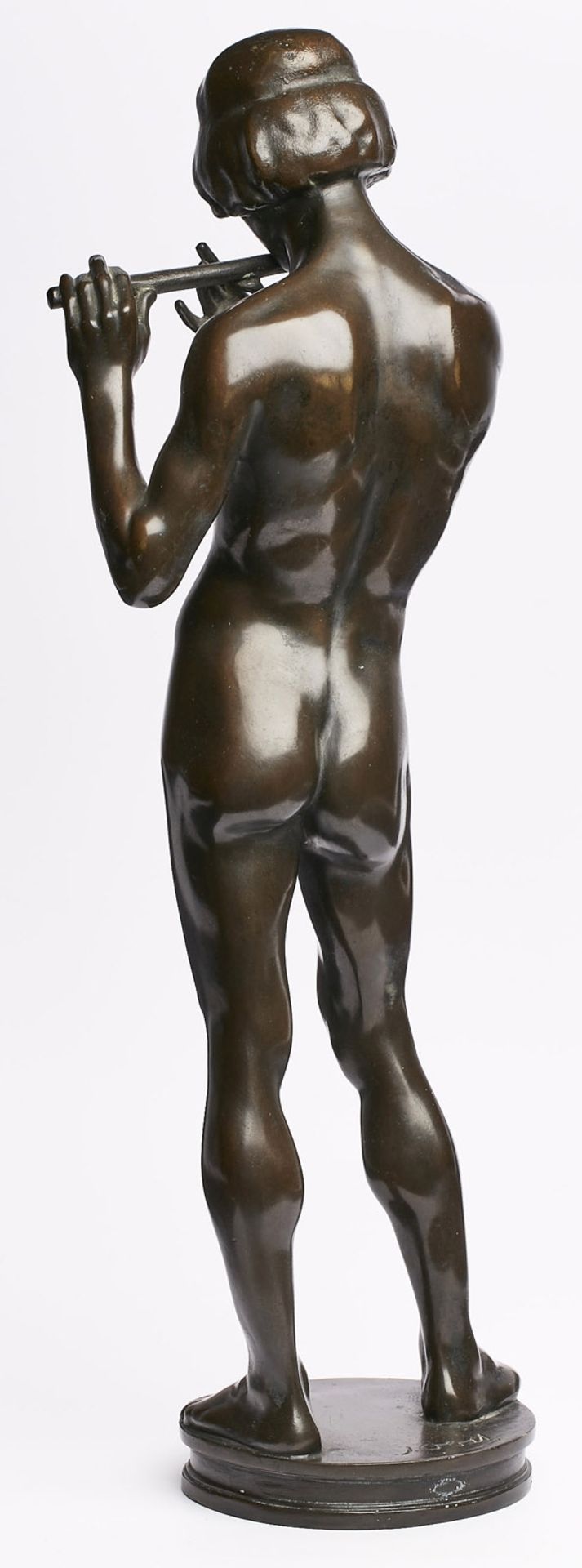 Gr. Bronze Julius Obst: Flötenspieler, Jugendstil, um 1910. - Image 3 of 5