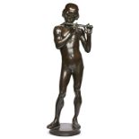 Gr. Bronze Julius Obst: Flötenspieler, Jugendstil, um 1910.