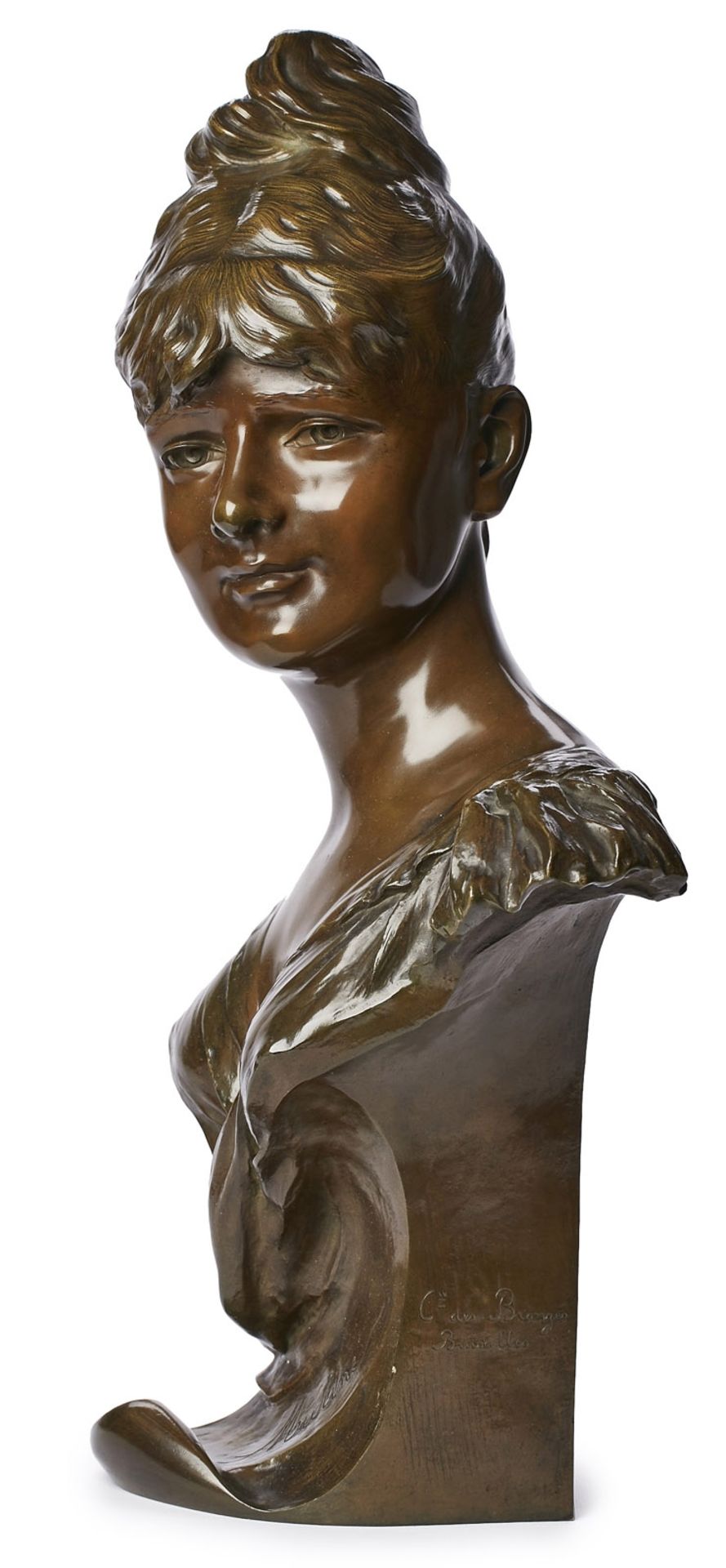 Gr. Bronze Büste "Mutine", Art Nouveau, Brüssel um 1900. - Bild 4 aus 5