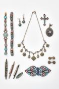 14-tlg. Konvolut Mikromosaik-Schmuck, wohl Italien um 1870