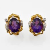 Paar Amethyst-Brillant-Ohrstecker