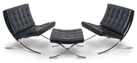 Paar Barcelona Chairs u. 1 Hocker, Knoll 1966