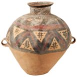 A CHINESE EARTHENWARE WATER VESSEL NEOLITHIC PERIOD the baluster sides with polychrome painted
