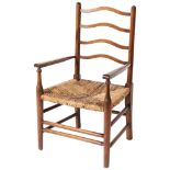 A CHILD'S ARTS & CRAFTS LADDER BACK CHAIR, circa 1925, in the manner of Ernest Gimson, four rung