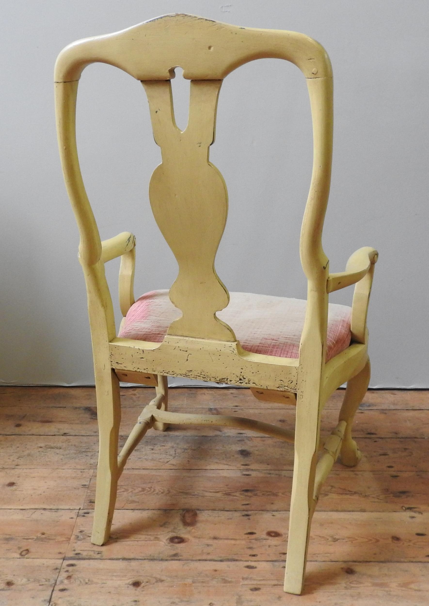 A QUEEN ANNE STYLE ELBOW CHAIR, with pierced vasiform splat and scroll arms, the cabriole legs - Image 3 of 3