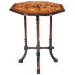 A VICTORIAN OCTAGONAL PARQUETRY LAMP TABLE, circa 1890, geometric starburst pattern top raised on