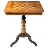 AN ITALIAN SORRENTO TABLE CIRCA 1900 the canted square top with as parquetry games board, raised