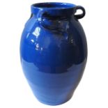 A ROYAL BARON WARE JAR, by Branham, baluster form in a rich blue glaze, with three applied scroll