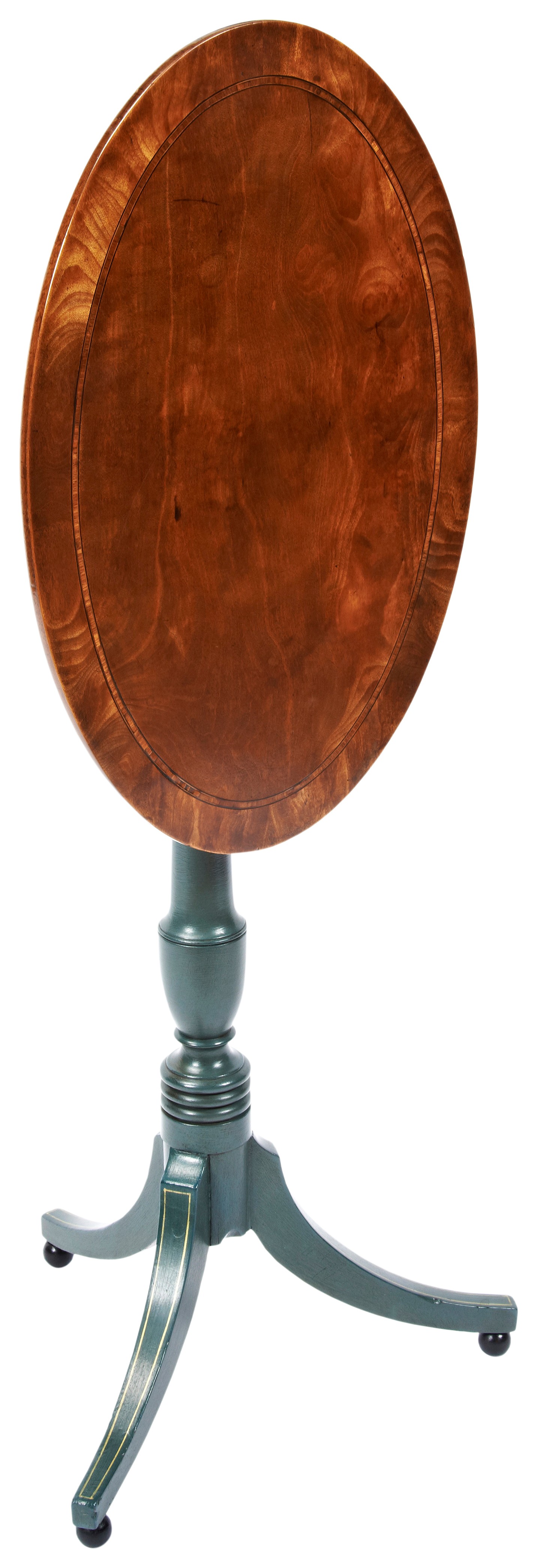 A REGENCY SATINWOOD AND PAINTED OVAL TILT-TOP WINE TABLE CIRCA 1820 the oval top tilt-top raised - Image 2 of 2