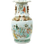 A CHINESE FAMILLE VERTE BALUSTER VASE QING DYNASTY, 19TH CENTURY the sides decorated with
