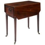 A FINE GEORGIAN MAHOGANY PEMBROKE TABLE, IN THE MANNER OF GILLOWS CIRCA 1800 the drop-leaf canted