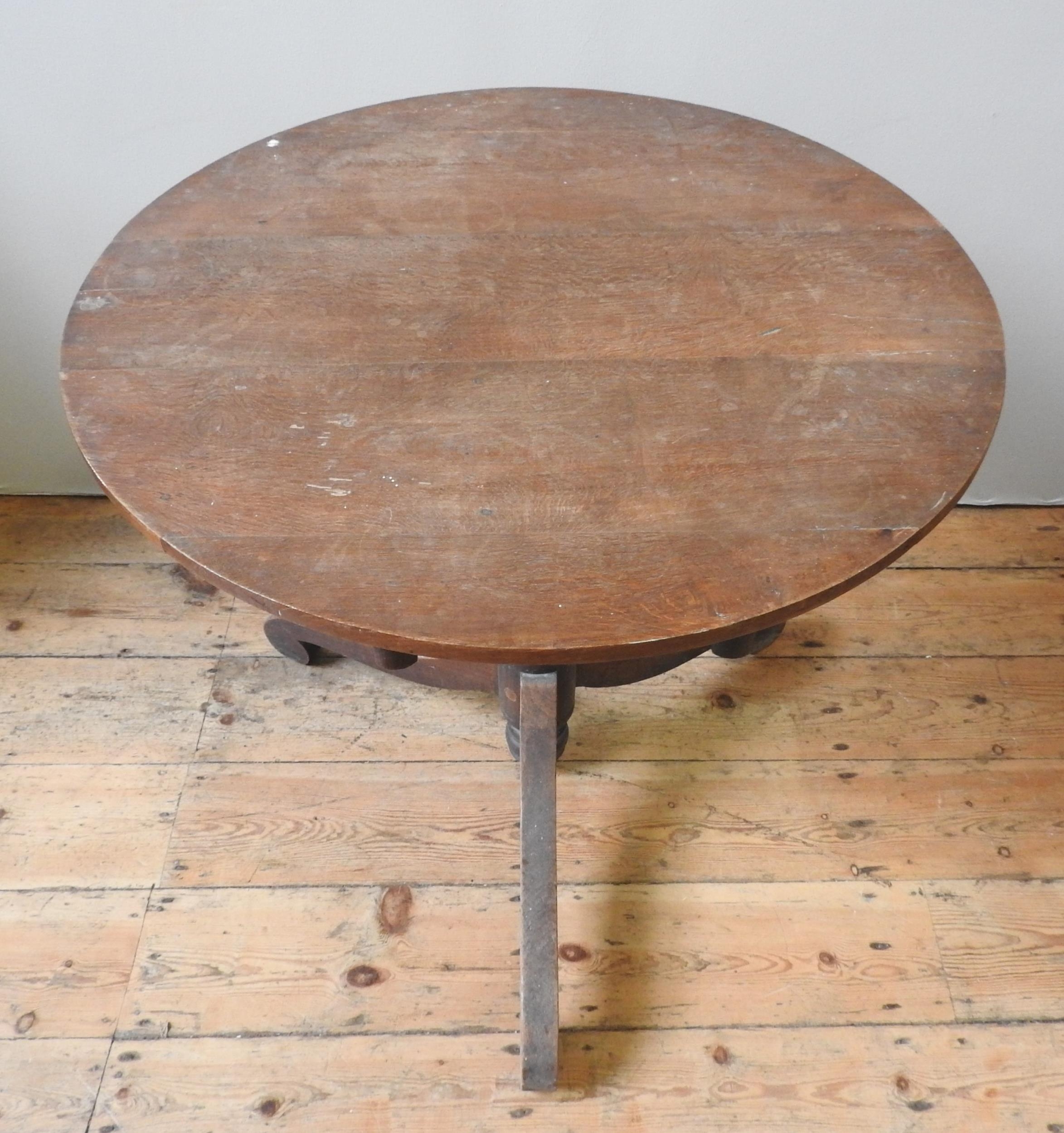 A 19TH CENTURY OAK TRIPOD TABLE,  circa 1850, the circular top raised on a turned baluster pillar, - Image 3 of 3