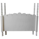 TWO LARGE CONTEMPORARY HEADBOARDS, with bobbin pillars and scalloped top edge, cream painted, the