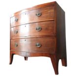 A GEORGE III MAHOGANY BOW FRONT CHEST OF DRAWERS, comprising of three graduated long drawers, on