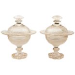 PAIR OF REGENCY CUT GLASS COMPORTES EARLY 19TH CENTURY with hobnail cut decoration raised on socle