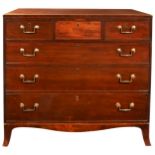 A GEORGE III SCOTTISH MAHOGANY CHEST OF DRAWERS, string inlaid plinth top, three short drawers