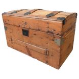 A 19TH CENTURY PINE DOME TOP TRUNK, with metal corner mounts, 44 x 72 x 38 cm