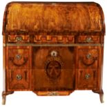 A GUSTAVIAN WALNUT, PARQUETRY AND MARQUETRY CYLINDER BUREAU LATE 18TH CENTURY with gilt-metal