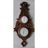 A 19TH CENTURY WALL MOUNTED CLOCK / BAROMETER, in an unusual lozenge shaped mahogany case,