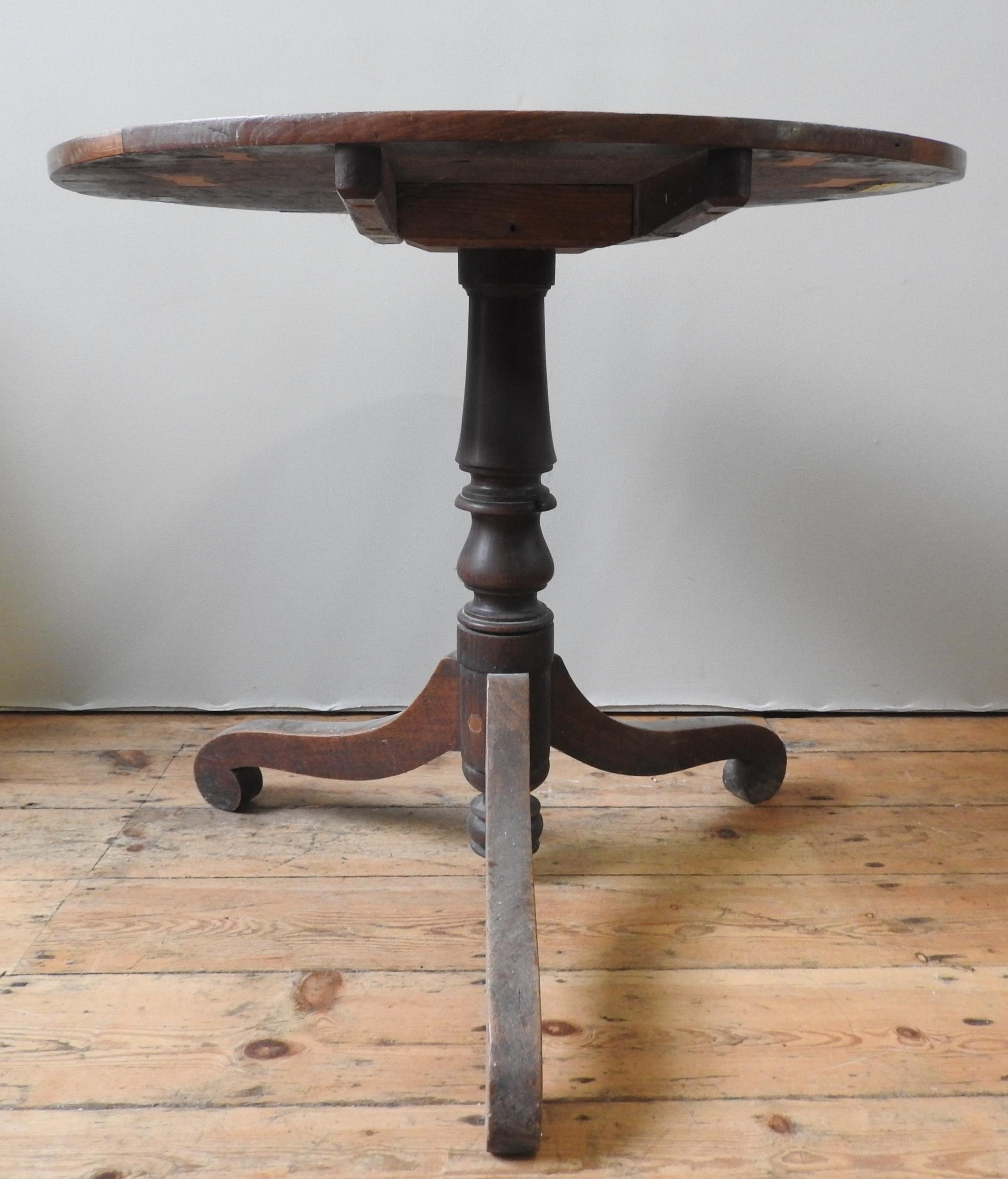 A 19TH CENTURY OAK TRIPOD TABLE,  circa 1850, the circular top raised on a turned baluster pillar, - Image 2 of 3
