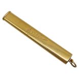 A GOLD PROPELLING PENCIL, stamped 18ct, engraved with signature, 7 cm long, weight 8 grams