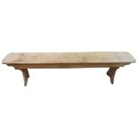 A 19TH CENTURY PINE TAVERN BENCH, of simplistic rustic form, 47 x 183 x 27.5 cm