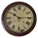 A 19TH CENTURY SINGLE FUSEE WALL CLOCK, in a circular mahogany case, eight day fusee movement,