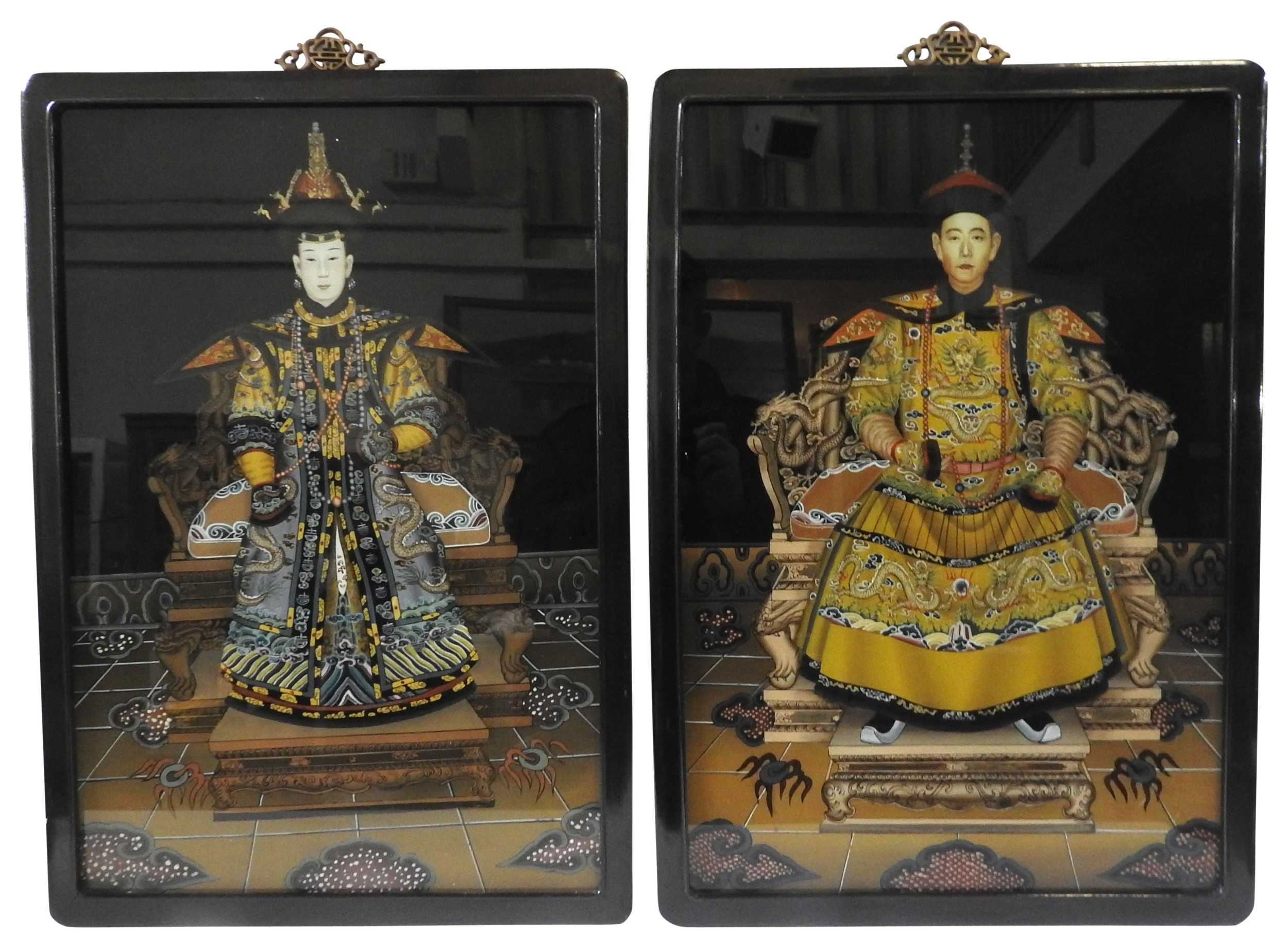 A PAIR OF PORTRAITS OF EMPEROR QIANLONG AND EMPRESS XIAOXIANCHUN, late Republic period, reverse