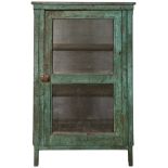 A VINTAGE PINE FOOD SAFE, circa 1920, attractive green craqleur paint finish, mesh panels