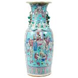 A CHINESE FAMILLE ROSE TURQUOISE-GROUND VASE QING DYNASTY, 19TH CENTURY the baluster sides decorated