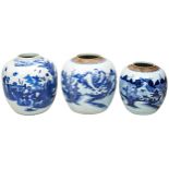 THREE CHINESE BLUE AND WHITE GINGER JARS QING DYNASTY, 19TH CENTURY painted in tones of underglaze