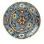 CLOISONNE 'LOTUS' DISH the shallow dish decorated scrolling lotus flowers and leafy tendrils  17cm