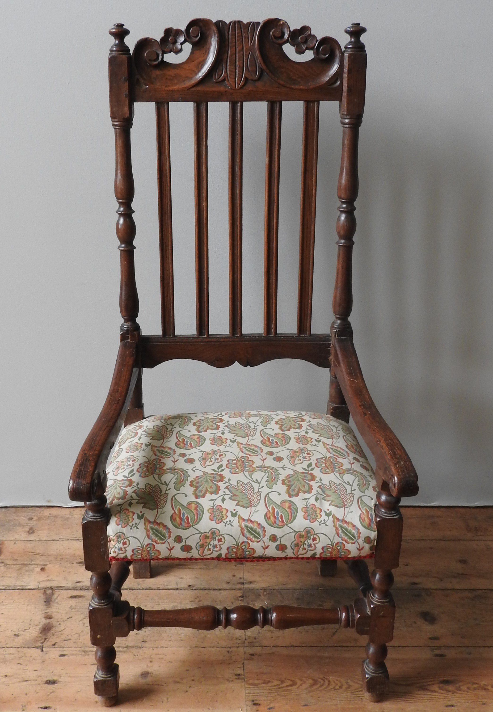 A FRENCH 19TH CENTURY SLAT BACK COUNTRY ELBOW CHAIR - Image 3 of 5