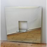 A CONTEMPORARY DESIGNER MIRROR, large square plate with bevelled edge, with central recess in