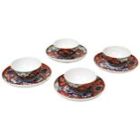 SET OF FOUR JAPANESE IMARI TEA BOWLS AND SAUCERS EDO PERIOD, 19TH CENTURY painted with flowerhead