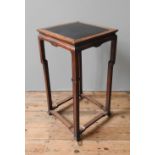 A CHINESE HARDWOOD STAND, QING DYNASTY 19TH CENTURY, the square top inset stone surface, raised on