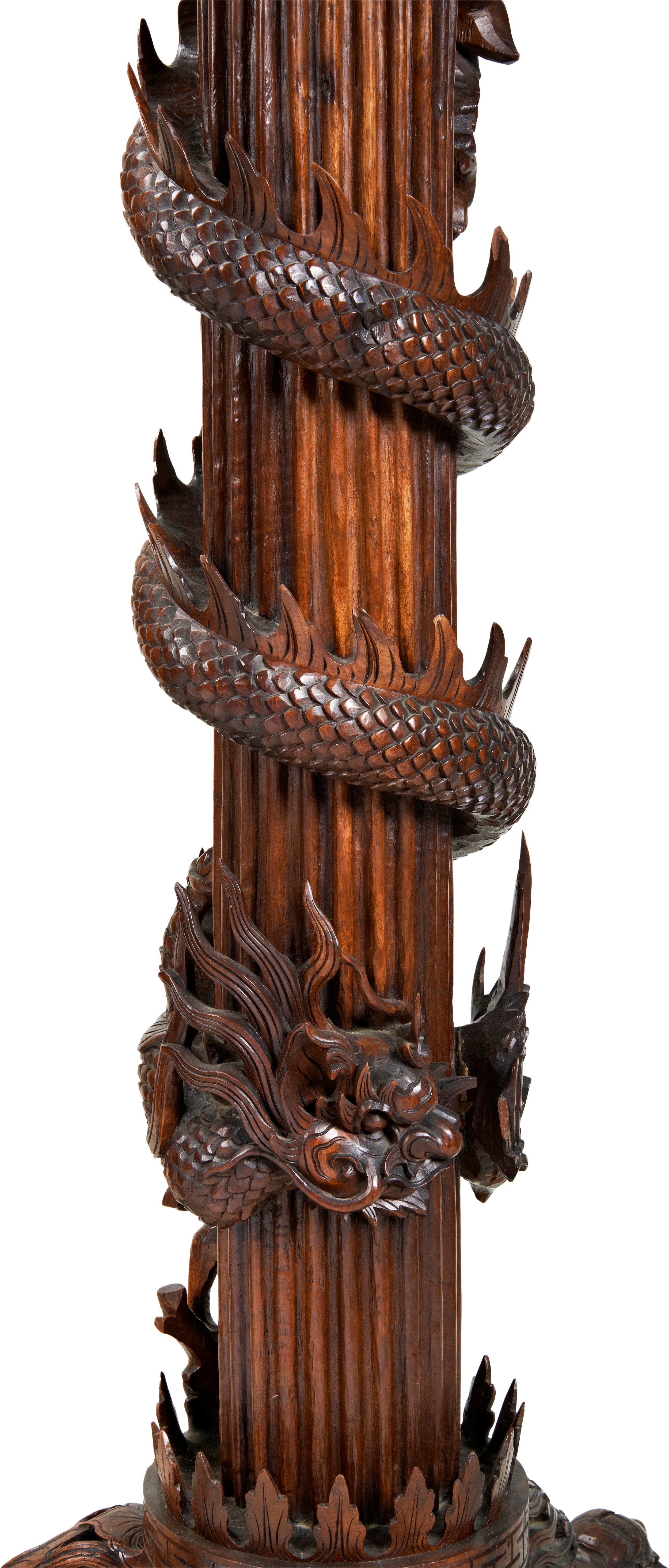 IMPRESSIVE PAIR OF DRAGON-CARVED HUANGHUALI STANDS QING DYNASTY, 19TH CENTURY the circular - Image 3 of 4