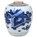 SMALL BLUE AND WHITE GINGER JAR KANGXI PERIOD (1662-1722) the baluster sides painted with precious