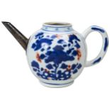 UNDERGLAZE-BLUE AND IRON-RED TEAPOT QING DYNASTY, 18TH CENTURY with a European silver spout, the