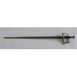 A THEATRICAL REPLICA RAPIER SWORD, scroll basket hilt, metal wire grip and square form pommel,