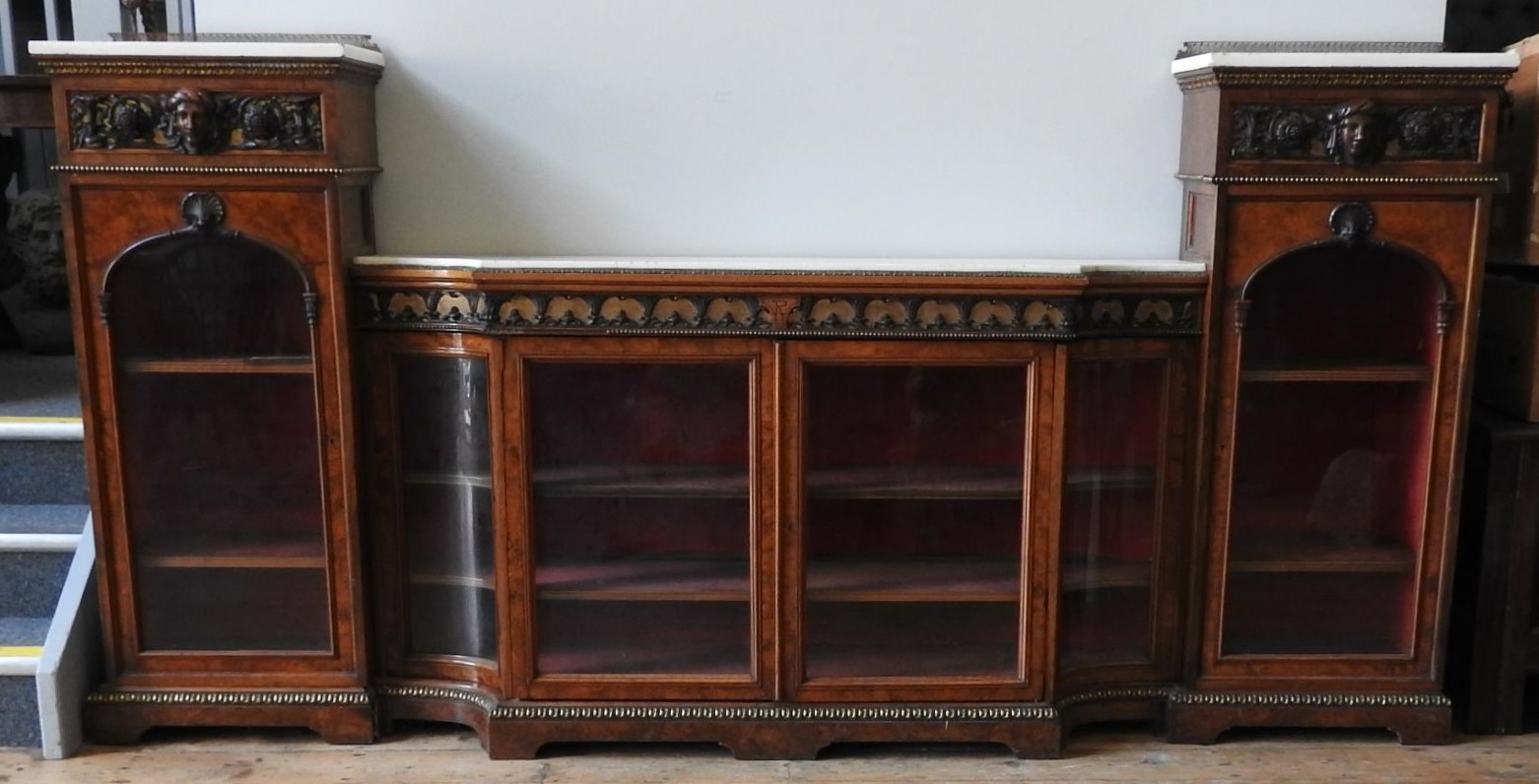 A 19TH CENTURY 'GILLOWS' MARBLE TOP WALNUT SIDEBOARD, a central break front cabinet section with - Image 2 of 3