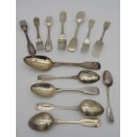 A COLLECTION OF GEORGIAN AND VICTORIAN SILVER FLAT WARE, various fiddle patterns, comprising one