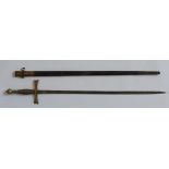 A THEATRICAL REPLICA OF A GERMANIC SWORD, cruciform hilt , tapered metal wire grip and knopped