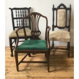 THREE 19TH CENTURY BEDROOM CHAIRS, the lot comprised of a spindle back tapestry seat chair,