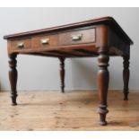 A 19TH CENTURY MAHOGANY LIBRARY TABLE, with three short frieze drawers on four turned baluster legs,